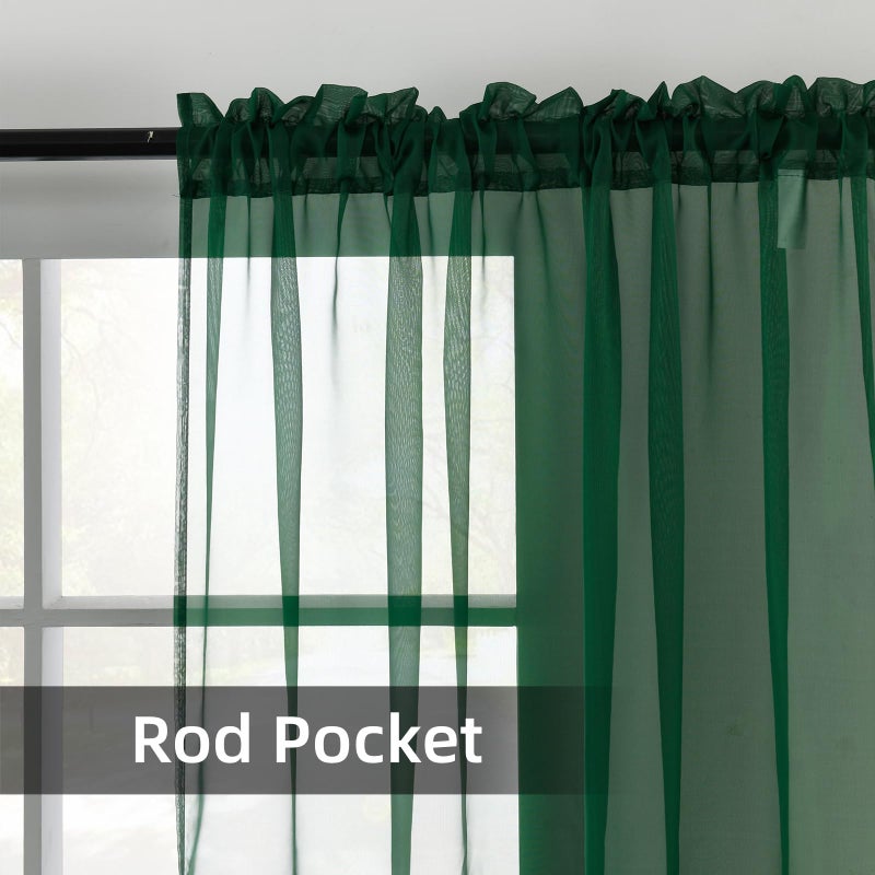youleyar Solid Sheer Rod Pocket Curtain Voile Draperies 2 Panels White Beige Black Foliage Green 38 Inch Width 84 Inch Long 1 Pair for Kitchen Bedroom Children Living Room Yard(Foliage Green,38Wx84L) - Image 3